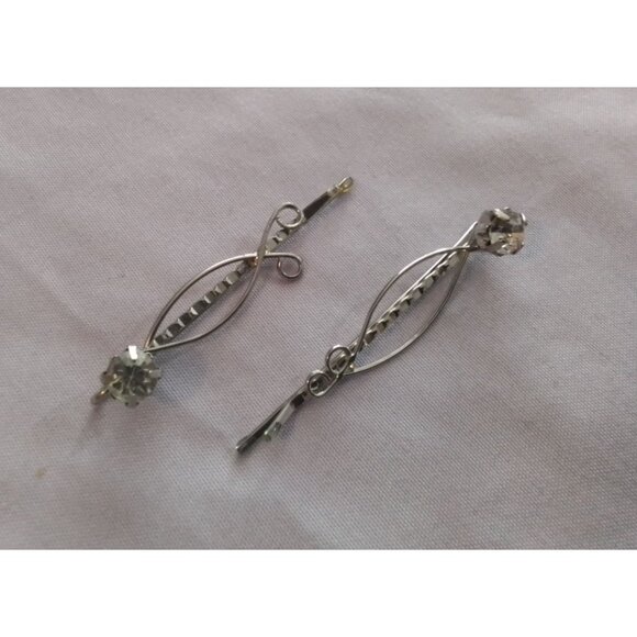 Vintage Silver Tone Hairpins With Crystal Accents - Picture 1 of 3